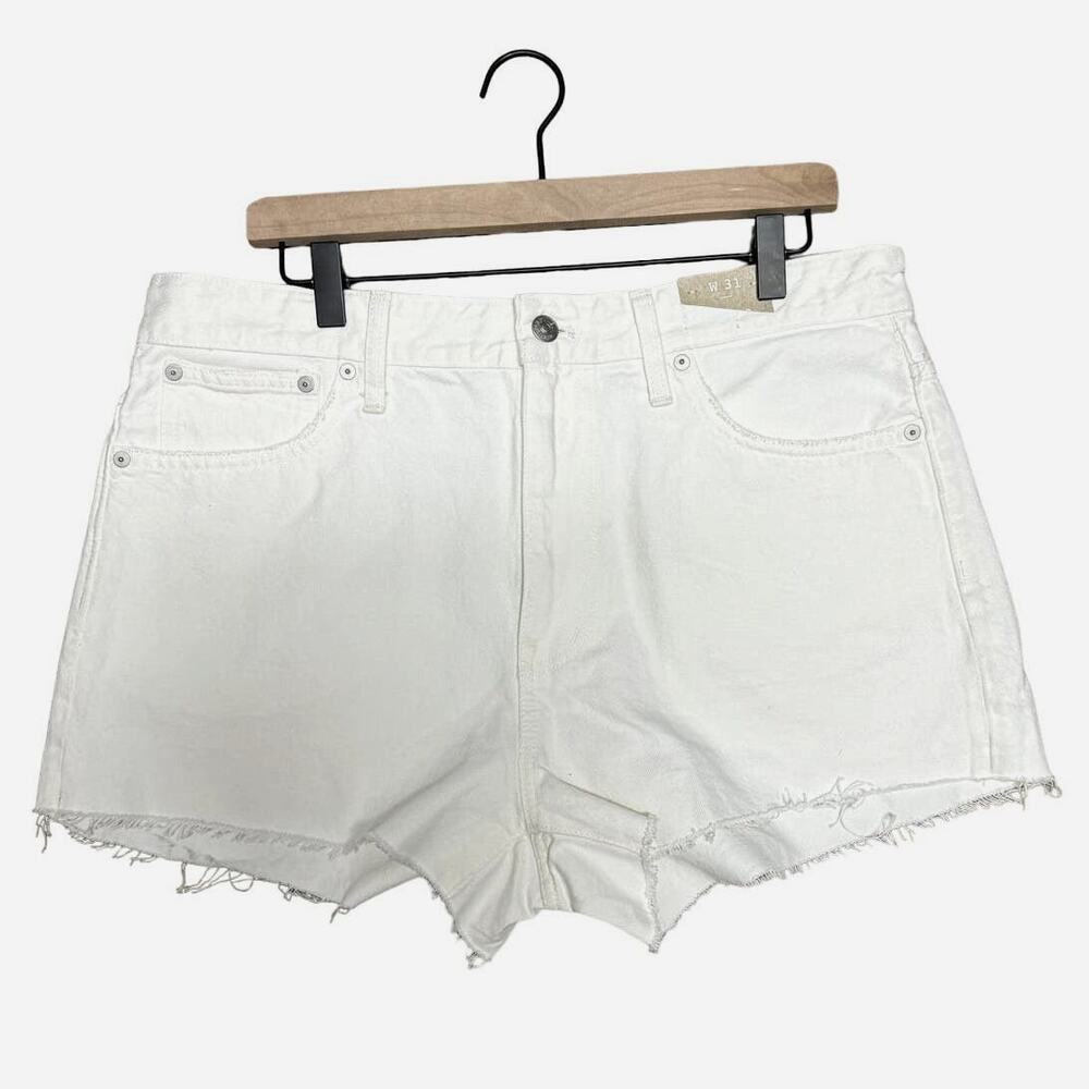Madewell  Women Relaxed Denim Shorts Size 31 Cream Raw Hem Cut Off New